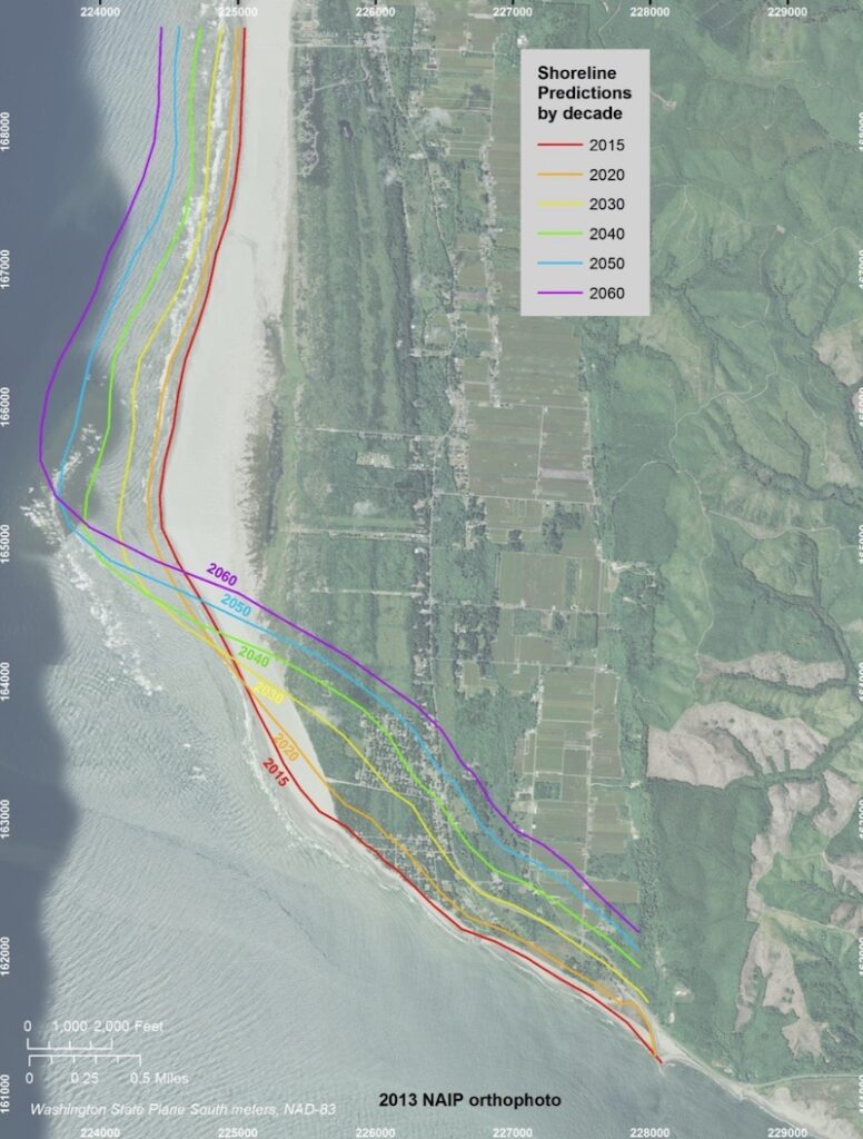 Erosion predictions for Washaway Beach and North Cove: 2015-2050