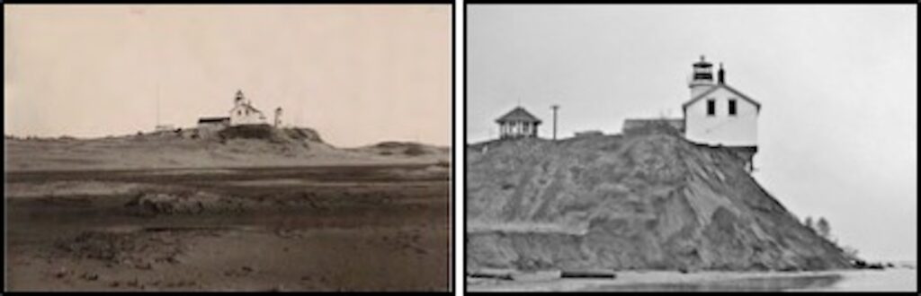 Willapa Bay Lighthouse, early 1900s and 1940.