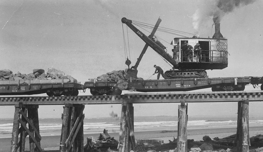 Grays Harbor Jetty construction.