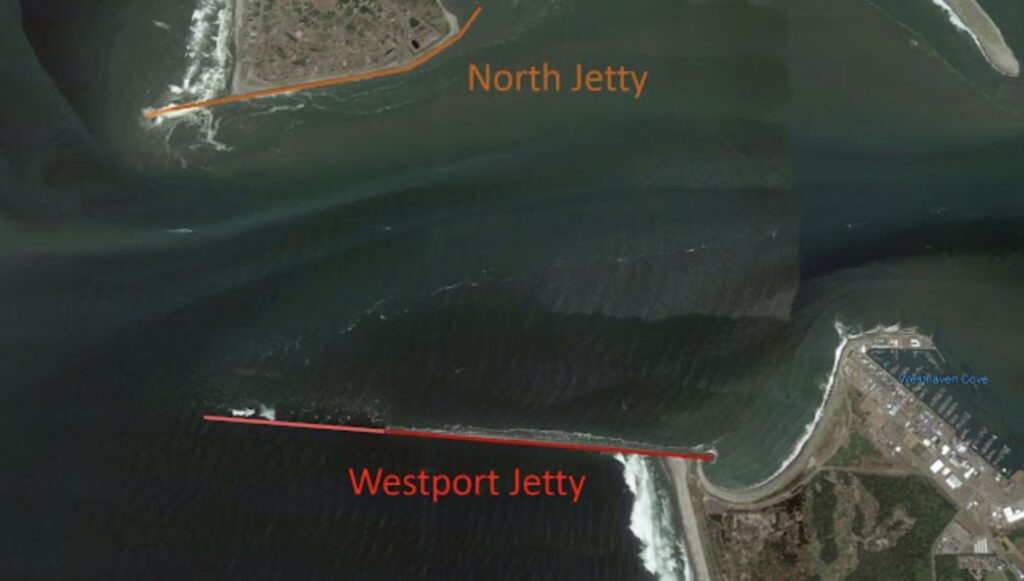 Grays Harbor and the North and South (Westport) Jetties.