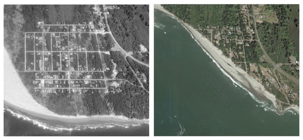 Washaway Beach/North Cove in 1990 (left) and 2016 (right).